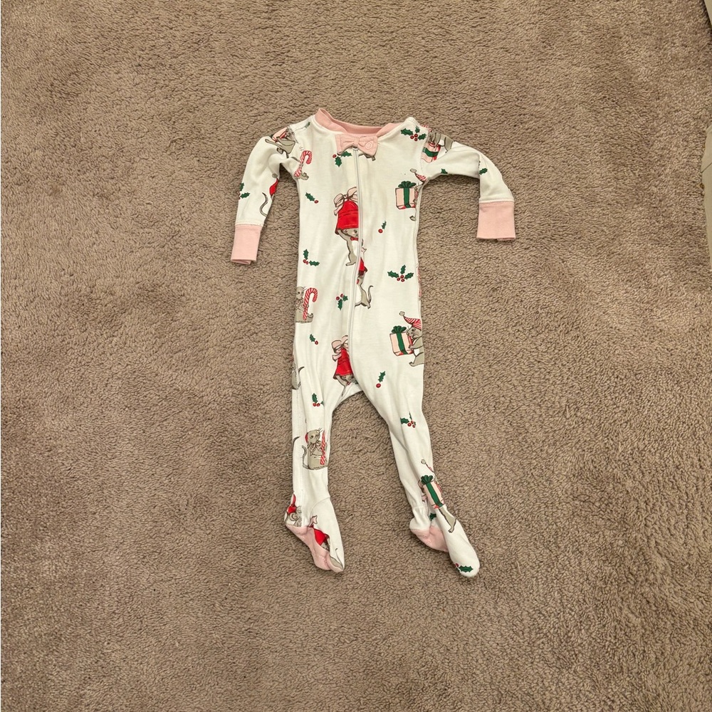 The Beaufort Bonnet Company White Pink Holiday Print Footed One-Piece